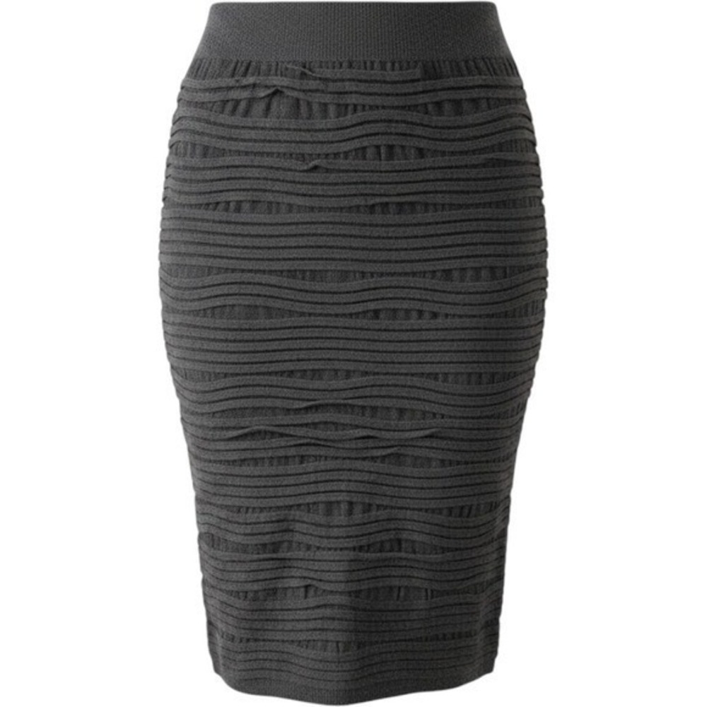 Prime Cut Charcoal Gray Textured Ripple Tiered Midi Pencil Skirt SK24-D OS